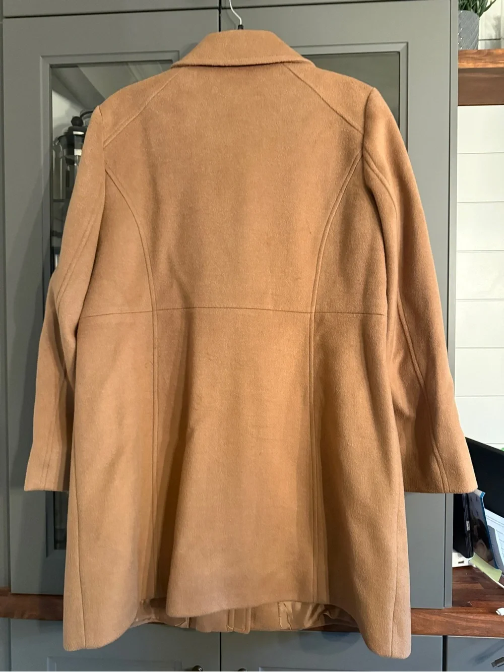 Michael Kors Camel Zip-Front Wool Pea Coat
